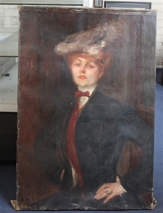 Albert de Belleroche (1864-1944) Half length portrait of a lady LAmie 37 x 25in., unframed